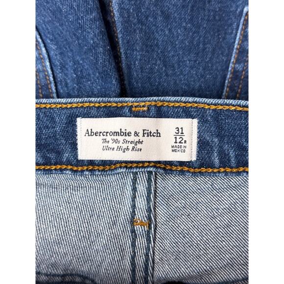 Abercrombie & Fitch Jeans 31 / 12 90s Straight Ultra High Rise Dark Denim Wash - Picture 6 of 7